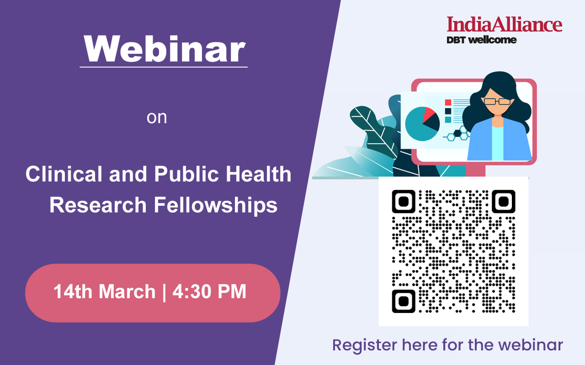 India_Alliance's tweet photo. 👉#Fellowshipwebinar

💻Join us for a #webinar on the DBT/Wellcome Trust India Alliance Clinical and Public Health Research Fellowships

📅Tuesday, 14th March, 4:30 PM IST

🔗Register for Webinar here - https://t.co/oZZ4Fl5zVg

#researchfunding #publichealth #ClinicalResearch https://t.co/YvF6nwqlNz