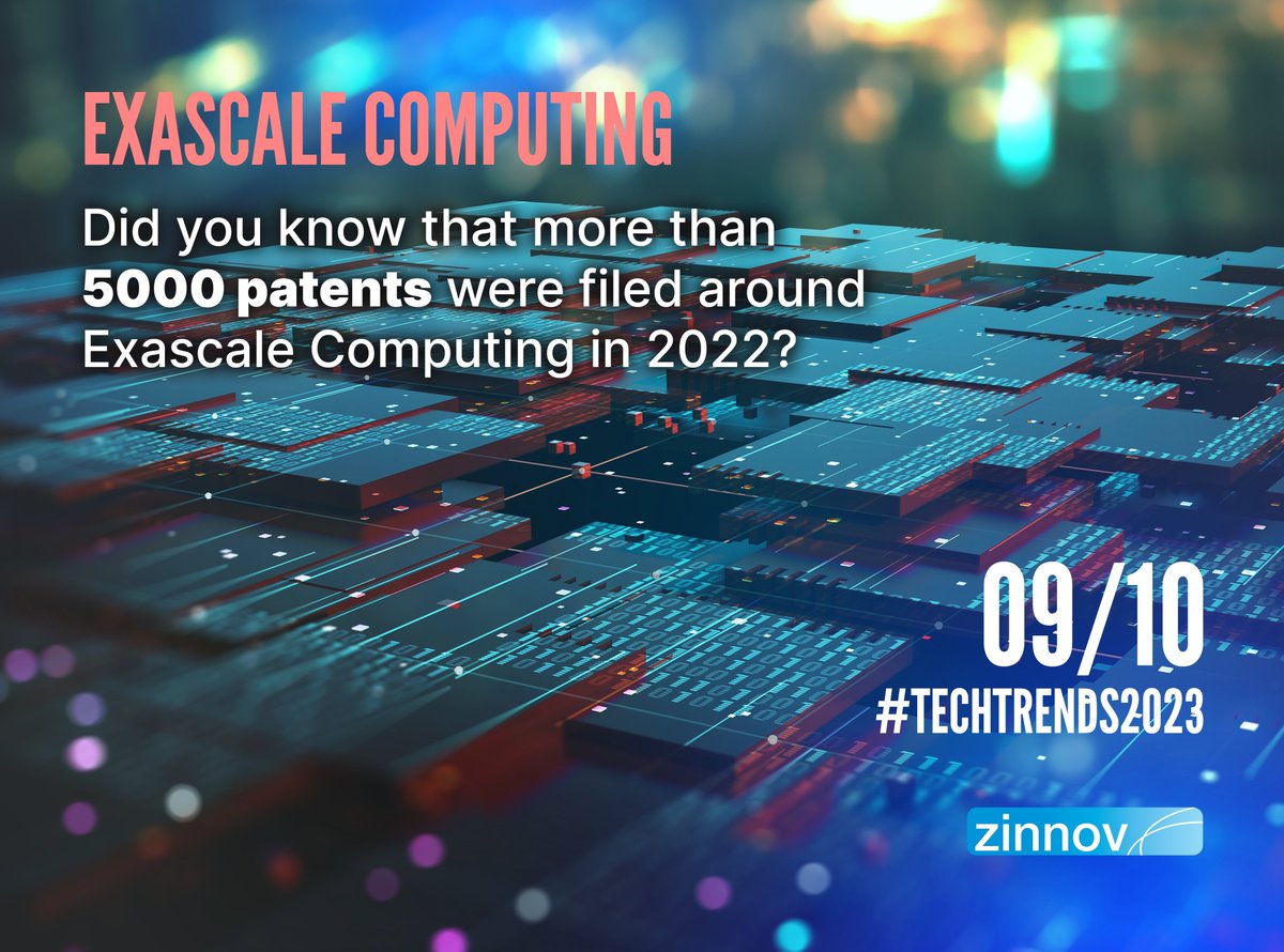 Zinnov's tweet image. With 5000+ patents filed in 2022 alone and a lot of positive #CXO sentiments, we have seen enormous research traction on #ExascaleComputing.
To learn more about this trend, download @Zinnov's report on the top 10 #TechTrends that will shape 2023: at.zinnov.com/3F5UTbN