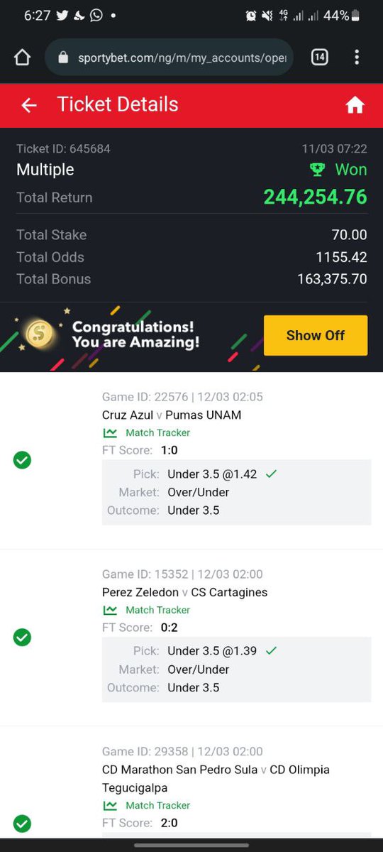 bossolamilekan1's tweet photo. Still receiving winning ticket since yesterday,#70 to win 240k+
I will never stop posting big odd for my followers 💯 https://t.co/qssWohVOQS