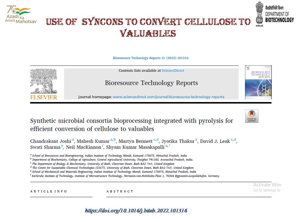 DBTIndia's tweet photo. .@iit_mandi used Syncons-based bioprocessing integrated with pyrolysis to convert cellulose to valuable chemicals, biofuels, and carbon suitable for several industrial applications.
@DrJitendraSingh @rajesh_gokhale @iit__mandi https://t.co/M6YXQQOO84