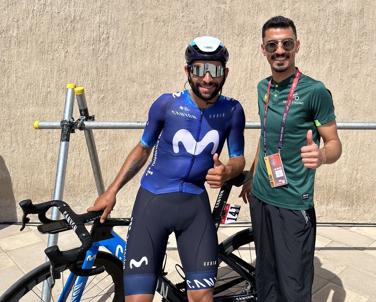 Movistar_Team's tweet photo. During the recent 2023 #UAETour, we received the visit from @Saudi_Cycling Coordinator, Abdulaziz Alkhuwaytim, and Sports Performance Manager, Ahmad Alsharkawi.
More details on our work together: https://t.co/VTFNSqZlMJ
#RodamosJuntos | #saudicycling https://t.co/xwSRr4TDoj
