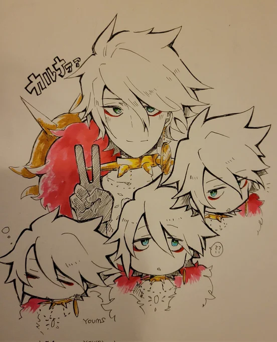 スケッチブック整理で見返してたらみつけたらくがきカルナガチャの時祈願で描いたやつと怪物事変 