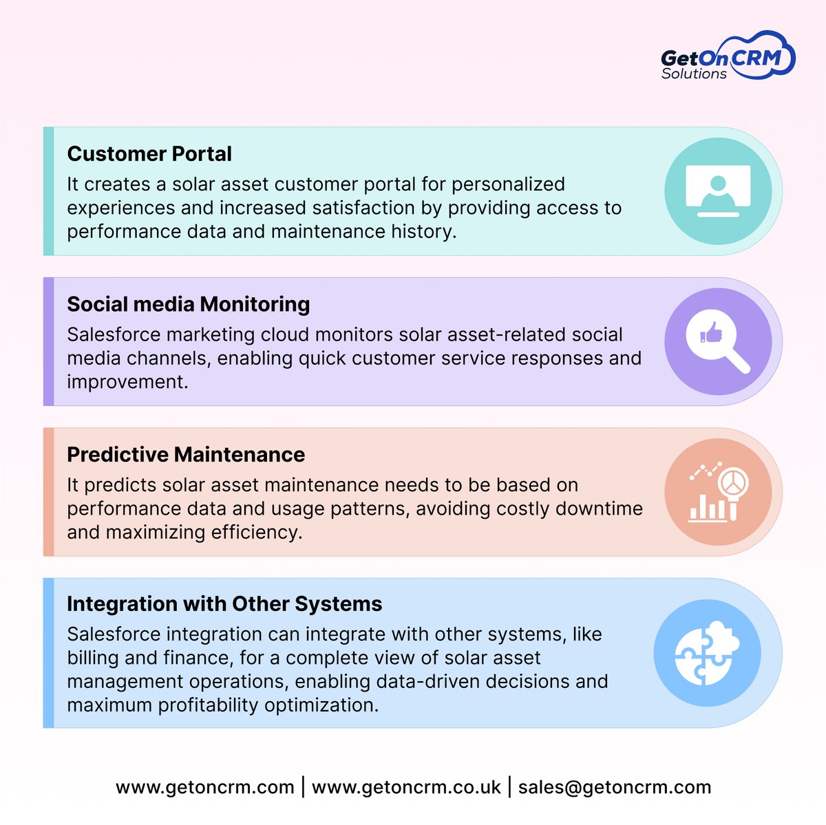 getoncrm's tweet photo. GetOnCRM optimizes your solar asset management with Salesforce integration for data-driven decisions and maximum profitability.

https://t.co/BgrvSfpX1W

#salesforce #crm #salesforceintgeration #salesforcepartner #SolarAssets #solar #renewableenergy #technology #GetOnCRM https://t.co/hGLj5Y8t9N