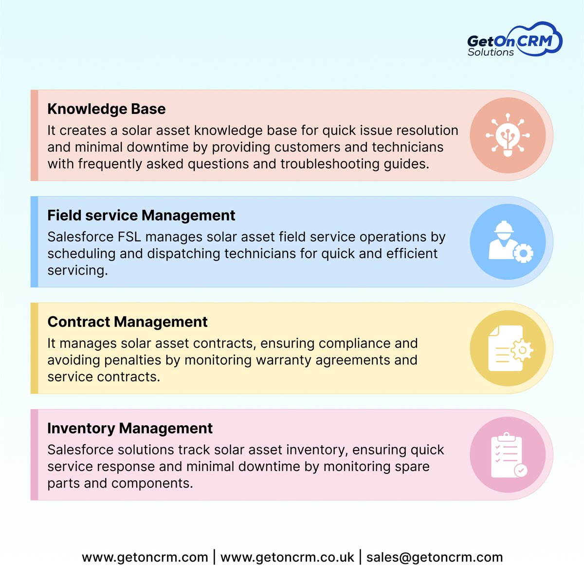 getoncrm's tweet photo. GetOnCRM optimizes your solar asset management with Salesforce integration for data-driven decisions and maximum profitability.

https://t.co/BgrvSfpX1W

#salesforce #crm #salesforceintgeration #salesforcepartner #SolarAssets #solar #renewableenergy #technology #GetOnCRM https://t.co/hGLj5Y8t9N