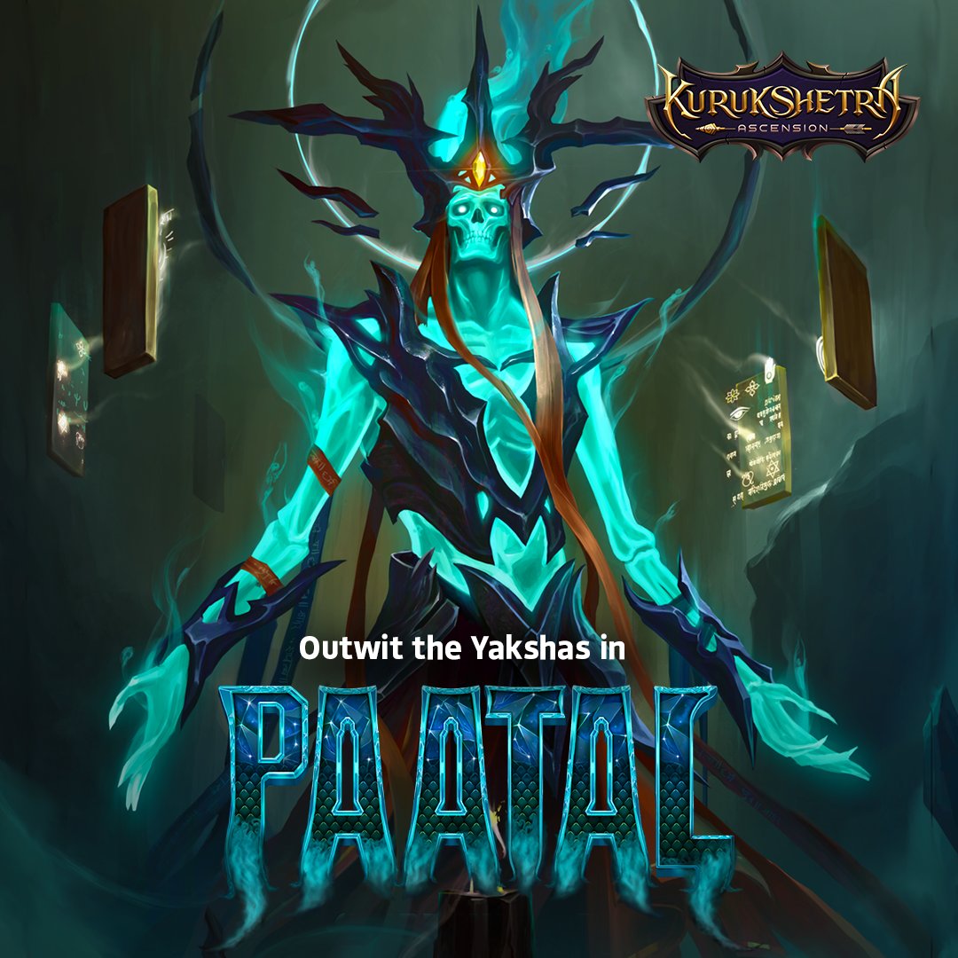 Test your wits against Yakshas who block your path to their god-king Kubera in #Paatal
Utilize your tactical prowess to slip past them and advance further on your quest to save the universe in #KurukshetraAscension, an all-new strategic #cardbattler based on #Indianlore.