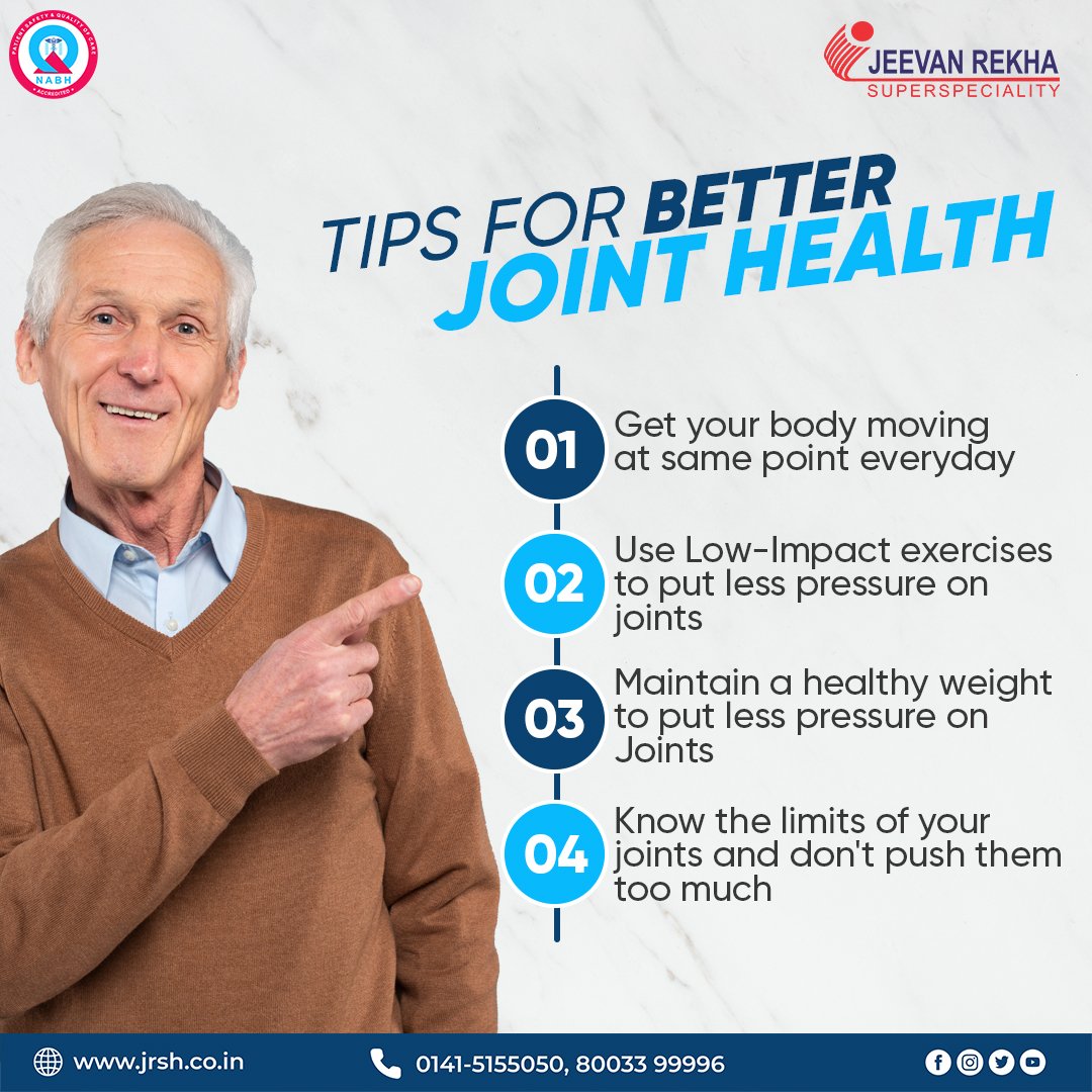 jrshjaipur's tweet photo. Follow the tips to protect your Joints Health, and to know more or Book your Appointment with our experts, Call 📞 80033 99996
#jointhealth #jointspain #jointsreplacement #health #orthopedics #totalkneereplacement #jeevanrekhahospital #hospital #jeevanrekha #jaipur https://t.co/OcReS72AVD