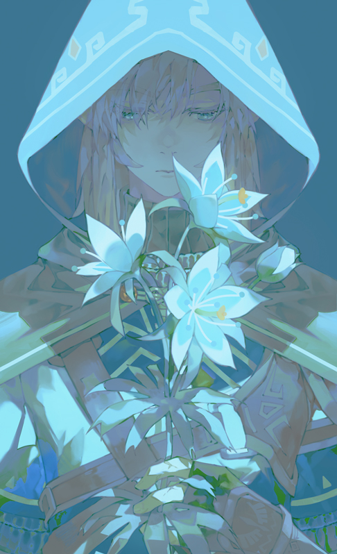 flower 1boy male focus solo hood blonde hair pointy ears  illustration images