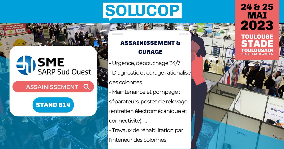 salon_solucop's tweet photo. SME SARP Sud-Ouest sera présent au prochain Salon 𝗦𝗢𝗟𝗨𝗖𝗢𝗣 de 𝗧𝗢𝗨𝗟𝗢𝗨𝗦𝗘.
Retrouvez leur équipe les 𝟮��� &amp; 𝟮𝟱 𝗠𝗮𝗶 𝟮𝟬𝟮𝟯 au 📍 Stade Toulousain sur le stand 𝗕𝟭𝟰

#veolia #sarp #assainissement #copropriété #syndic #solucop https://t.co/oxRP2SczRm