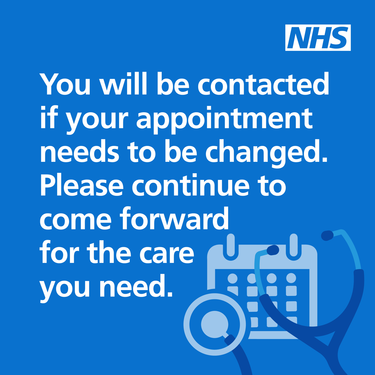 📣 With strike action taking place across the country, the NHS is still here for people who need care – 
you will be contacted if your appointment needs to be changed.
 
💻 Please use 111 online, and in emergencies, call 999.