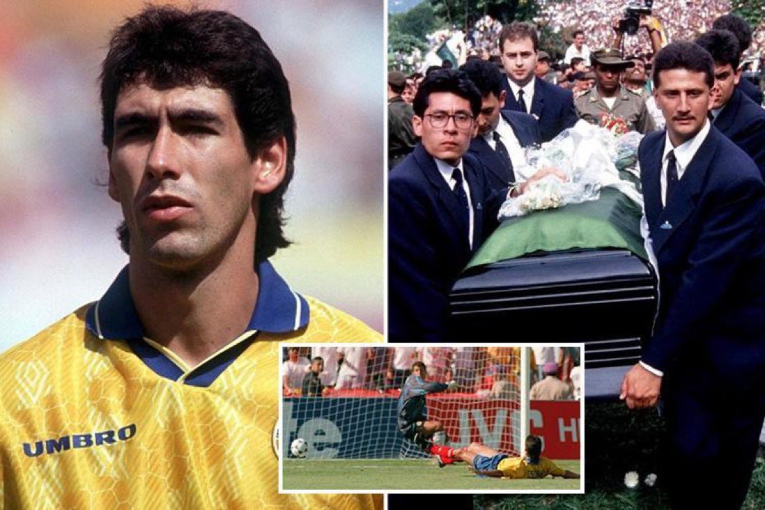 Andrés Escobar would have turned 56 today. 🕊️ 

He was assassinated by the Medellín drug cartel in July 1994 after scoring the own goal against USA which led to Colombia's World Cup exit. 🇨🇴

The killer reportedly said the word "goal" after each of the 6 bullets fired.