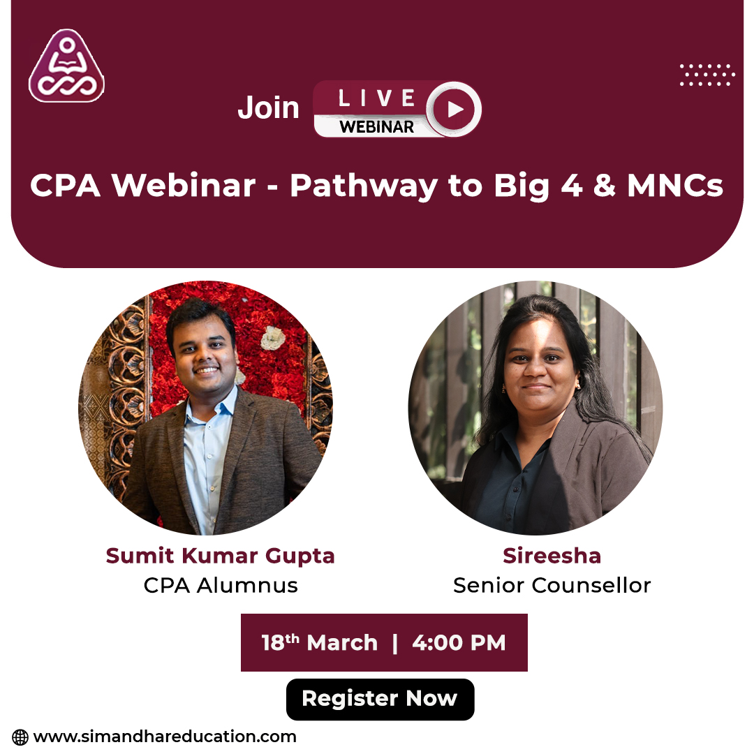 SimandharEdu's tweet photo. Mastering the CPA Exam: Tips and Strategies from Expert Professionals.
Join our CPA webinar on 18th March 2023 at 4 PM
Hurry up and register: https://t.co/7XXfcxZaF0
Limited seats.
#CPA #CPAexam #CPAtips #CPAStrategies #CPAwebinar #CPAfullform #CPAchanges #CPAplacement https://t.co/ORV2Mxs9lq