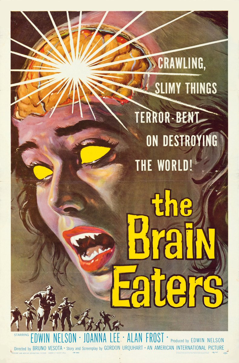 The Brain Eaters (American International, 1958)
One Sheet (27' X 41')
Albert Kallis Artwork
.
#TerrorByNight #TheBrainEaters #ClassicHorror #VintageHorror #MonsterKid #AmericanInternationalPictures 
.