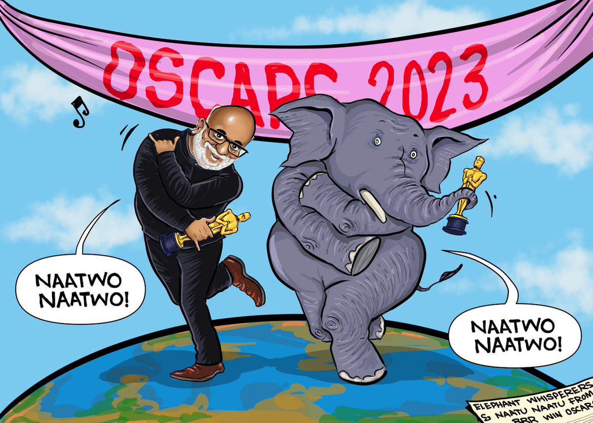 fpjindia's tweet photo. Naatu Naatu with The Elephant Whisperer

Creative by: @satishacharya 

#oscars2023 #teamRRR #theelephantwhisperers https://t.co/wQuy3dDT7d