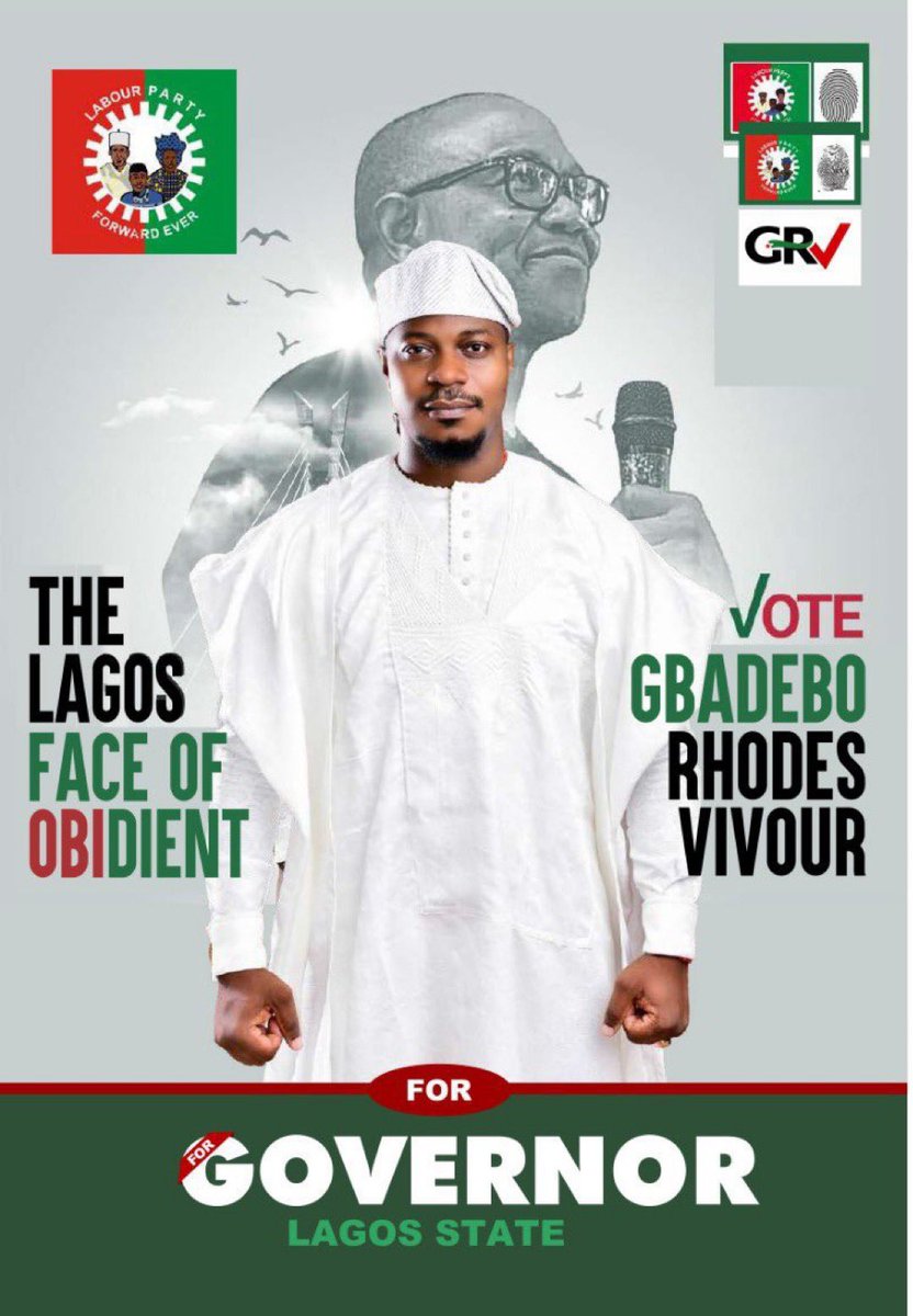 Vote for Gbadebo Rhodes-Vivour as the governor of Lagos state.
Vote for LP from top to bottom.
#GRVforLagos #GRVIsComing
