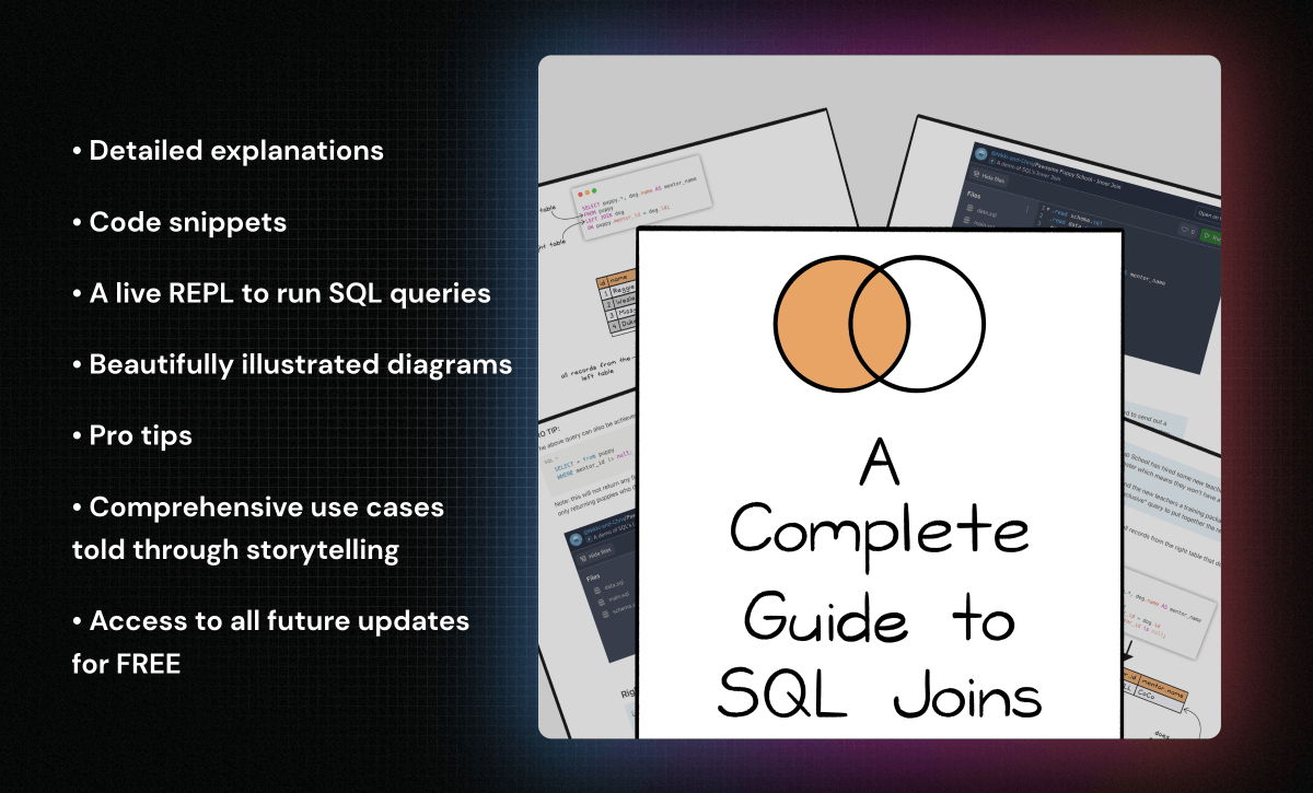 One of the most popular resources for learning SQL joins is now free for 48 hours!

To get your FREE copy:

• Like
• Reply "👋"
• Follow me (so I can DM you)