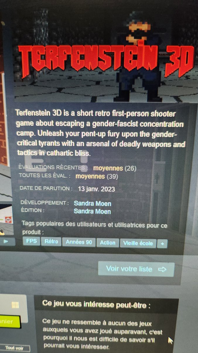 VVonhert's tweet photo. Aux utilisateurs de steam un jeux vidéo invitant à tuer les "terfs"    Les femme comme l'auteur d'harry Potter qui rapelle la biologie est en vente. Je vous invite à le signaler via le petit drapeau en bas du descriptif.
@Steam merci de faire me nécessaire https://t.co/ehGRm8Wzsi