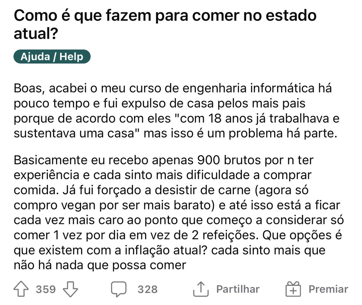 2023: jovens licenciados partilham dicas em fóruns online em como racionar comida 🤷🏻‍♂️ tudo normal