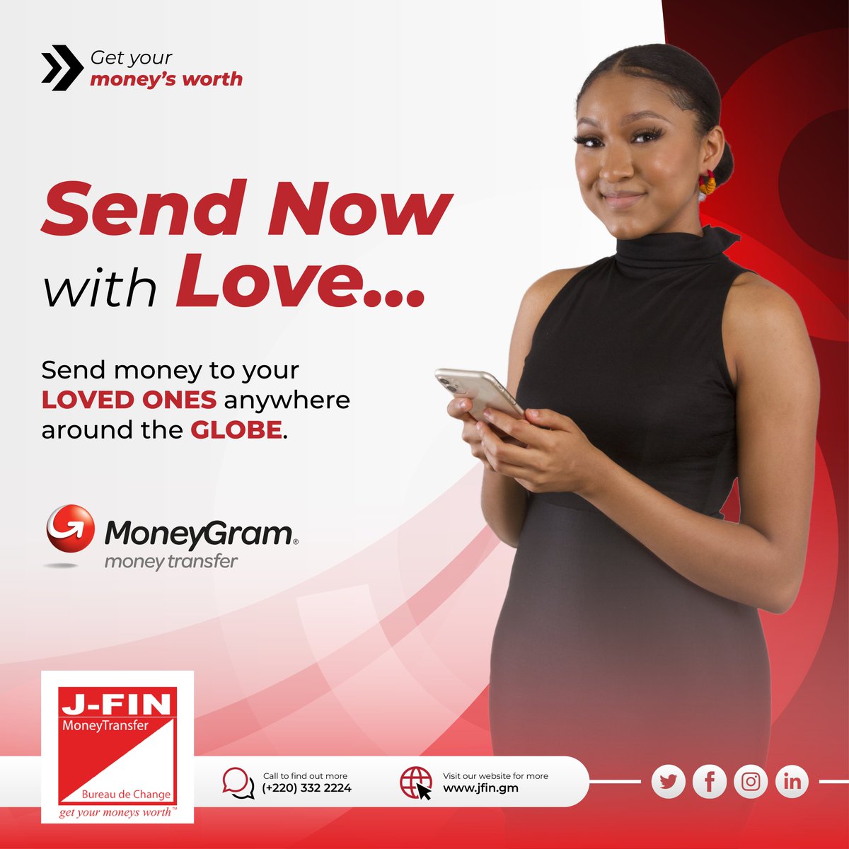 JFINTransfer's tweet image. Distance won't stop you from caring for your loved ones anywhere around the globe. Send money now with JFIN and let them feel your love ❤️ #JFIN #MoneyTransfer #MoneyGram #FamilyLove