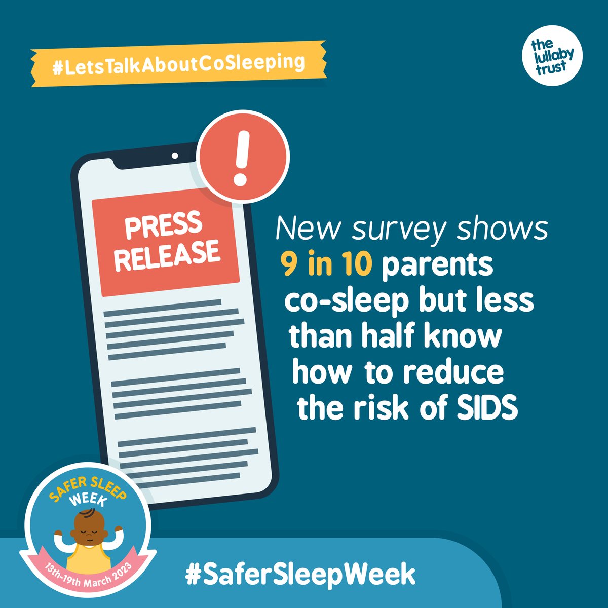New survey shows 9 in 10 parents co-sleep but less than half know how to reduce the risk of SIDS. Give all parents and carers info on preparing a bed for co-sleeping more safely. #LetsTalkAboutCoSleeping #SaferSleepWeek Read our press release at bit.ly/3Jy1237