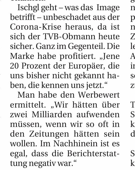 Corona-Aufarbeitung: Ischgl freut sich in der TT über die schlechte Presse der vergangenen Jahre. Man habe zwei Milliarden Euro an Werbewert generiert.