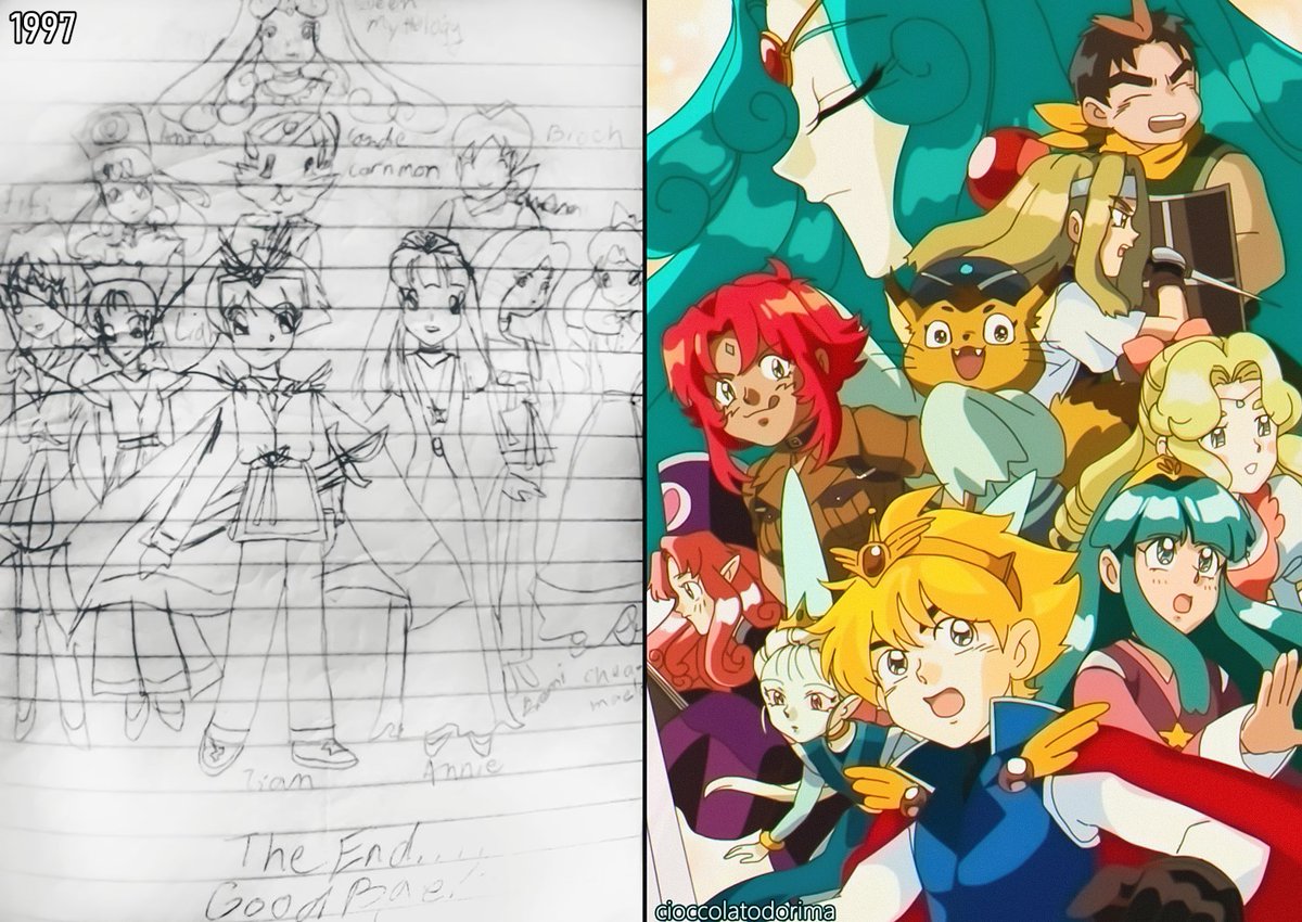 cioccolato_kun's tweet image. Redrawing my old stories into how my kid brain imagined their &apos;anime&apos; to look like when I drew them