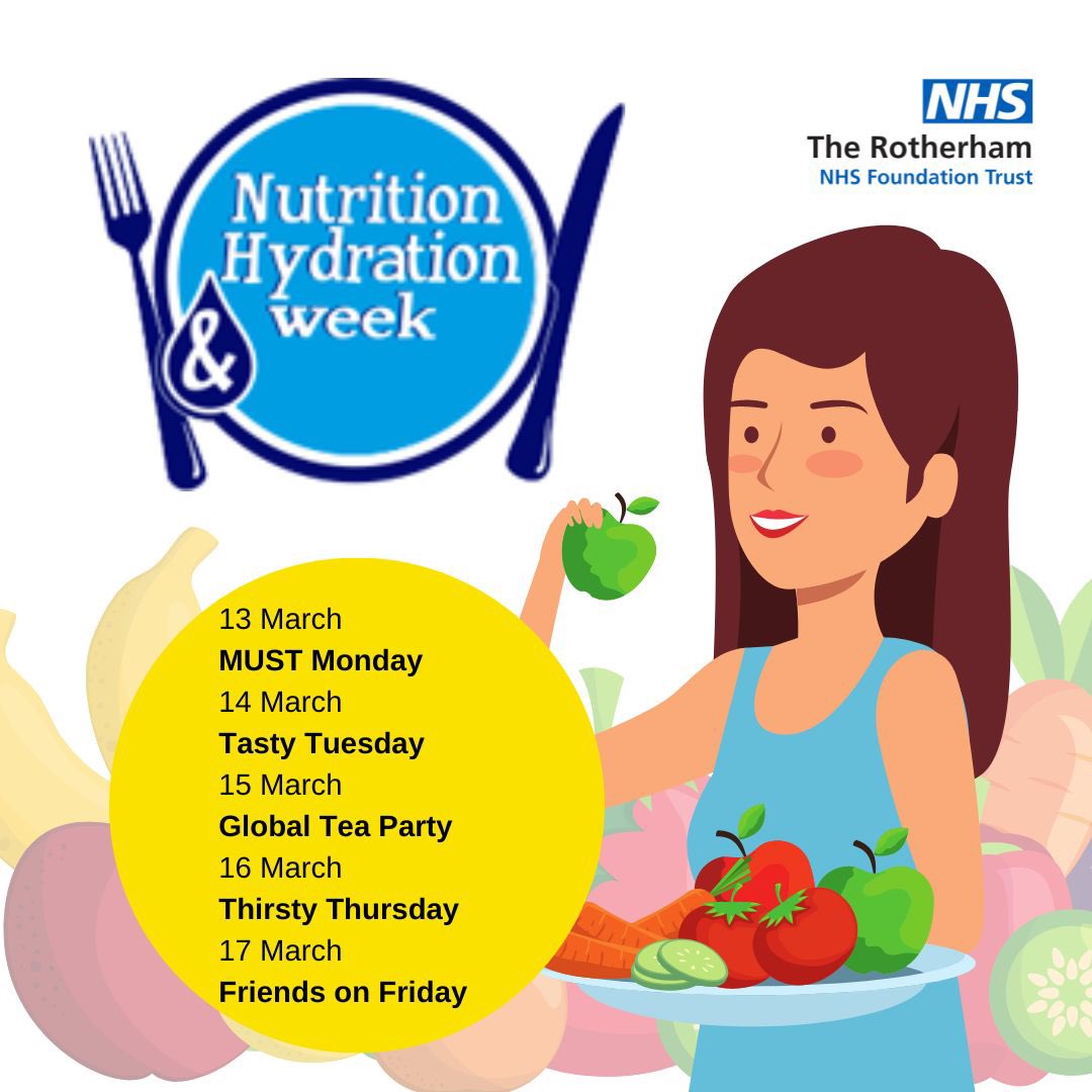 We have a week of promotions and activities @RotherhamNHS_FT to promote @NHWeek - today it’s MUST Monday where our colleagues in Dietetics will be supporting education around this important assessment ☕️🍏🥕🥔🥩🥛🫖☕️