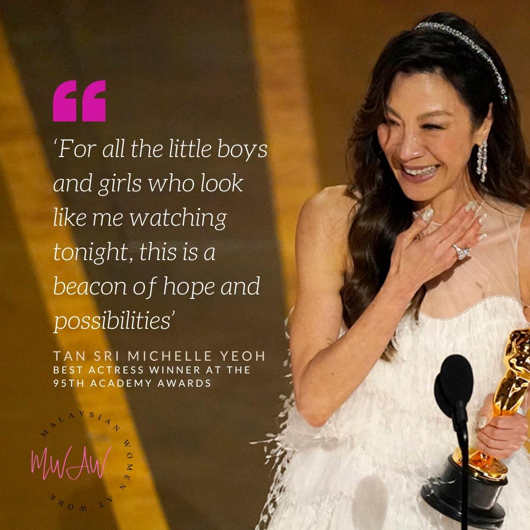 MYWomenatWork's tweet photo. Congratulations to Michelle Yeoh for winning Best Actress at the 95th Oscar Awards!

We extremely are proud to see a strong and talented woman like Michelle Yeoh representing Malaysia on the international stage. https://t.co/bJ1KU0KQy8