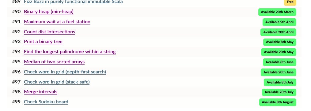 ScalaWilliam's tweet image. We're at 99 algos and the itch ain't gone.
100 next! (@ScalaAlgorithms) #Scala