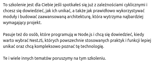 _MaciejSikorski's tweet image. Mam przyjemność ogłosić, że na stronie @bottega_it  jest dostępne pierwsze szkolenie z NestJS!
bottega.com.pl/szkolenie-nest…

#nestjs