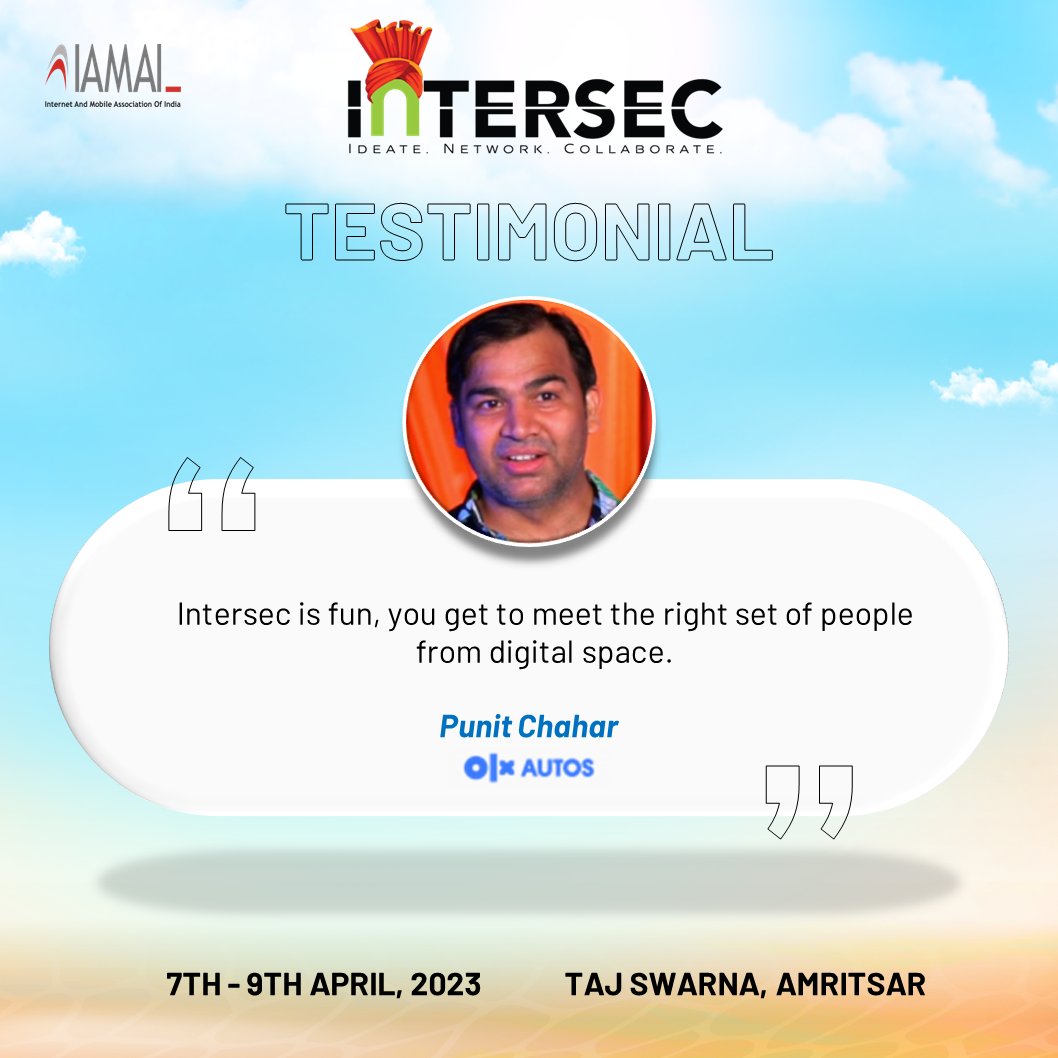 IAMAIForum's tweet photo. Discover why Intersec is the must-attend residential conference of the year - hear it straight from @punitchahar , @OLXAutosIndia 

Want to be a part of Intersec 2023?
Express your interest now: https://t.co/ykhEmr94cp

#Intersec23 #MarketingGurus #NetworkingNation https://t.co/9UQLXgbxXb