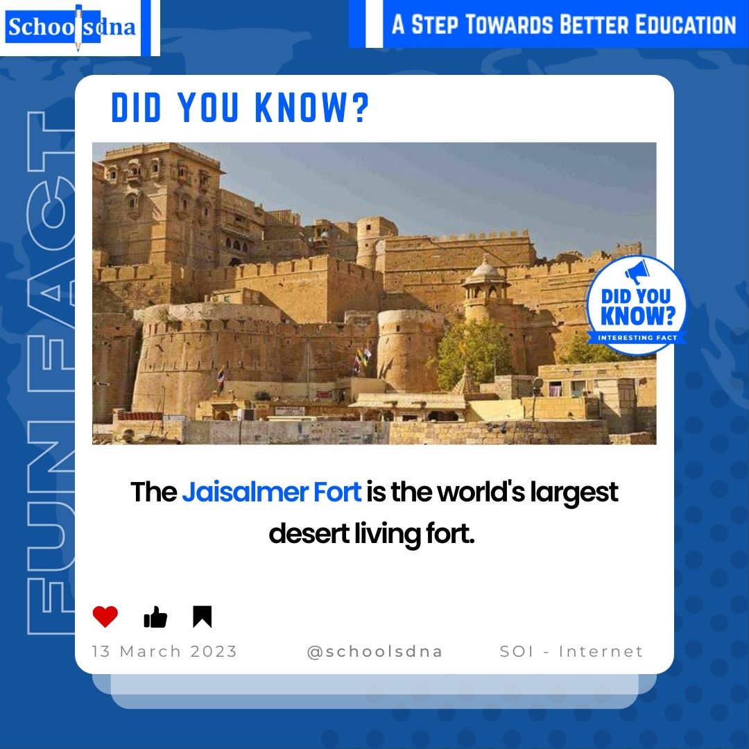 DID YOU KNOW?

👉🏻 If you find this post informative don't forget to like and comment

👉🏻 Follow Us Now For More Amazing Stuffs 👍🏻

#JaisalmerFort #DesertLiving #Jaisalmer #IndiaHeritage #IncredibleIndia #funfacts #facts #didyouknow #fact #amazingfacts #sdnafacts #schoolsdna #sdna