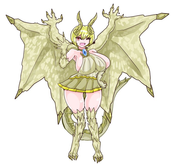 #魔物娘図鑑二次 #monstergirl 
シャガル・マガラの魔物娘。
臆病な自分という殻を破り捨ててパリピとなった古龍。自身も元陰キャゆえに「オタクにやさしいギャル」である。 