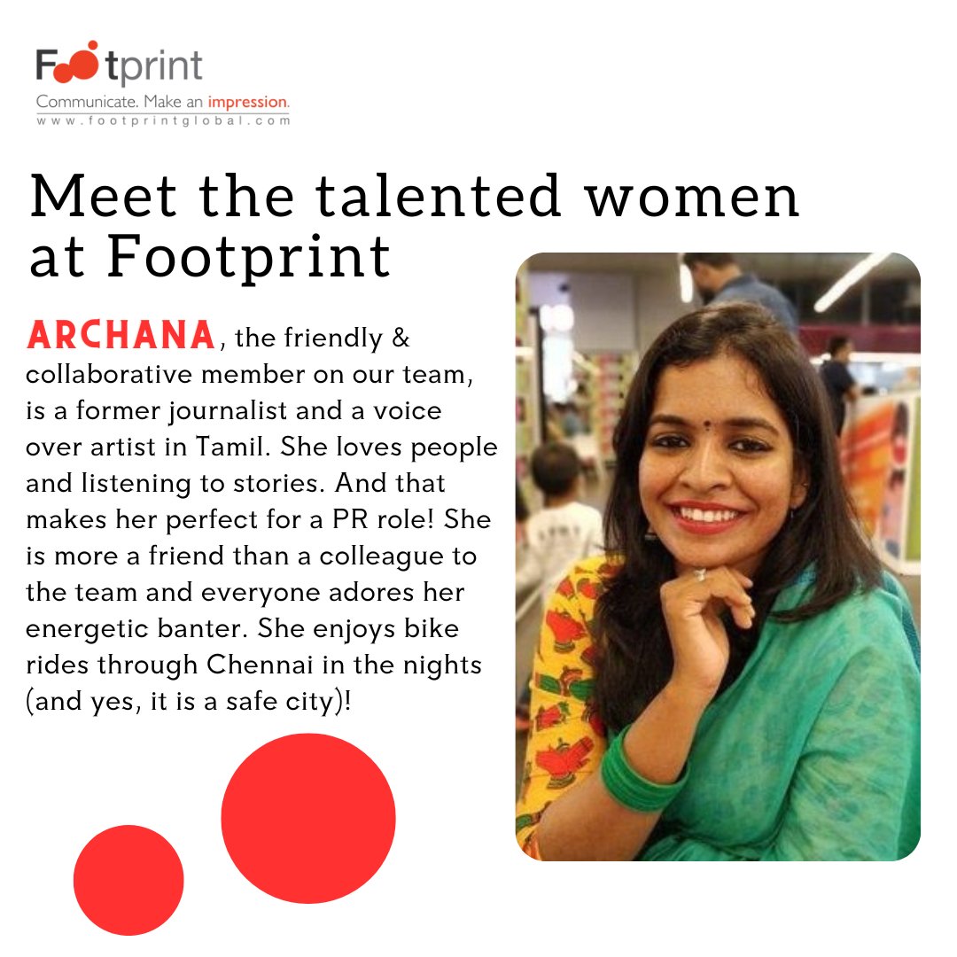 Today we feature Archana, next in our series of #WomenatFootprint for #InternationalWomensDay

#womensday #talentedwomen #Footprintwomen #womenempowerment #iwd2023