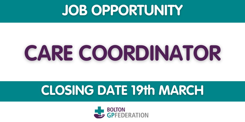 boltongpfed's tweet photo. **NEW JOB OPPORTUNITY**

We are looking to recruit a Care Coordinator. 

You must have experience working in general practice, be able to work under pressure and be willing to travel between GP practices.

Get more details here https://t.co/HFSsjmlVtq https://t.co/rlrA5jSGrE