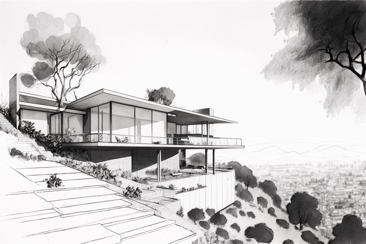 LinusEkenstam's tweet photo. You can make any architecture photo made in Midjourney appear hand sketched by just adding:

 → style: pencil sketch

💬 full prompt in ALT, as always. https://t.co/CSRJMW421o