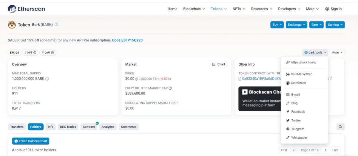 BarkTools's tweet image. 🚨 $BARK is now updated on Etherscan with logo, price, social links, etc.