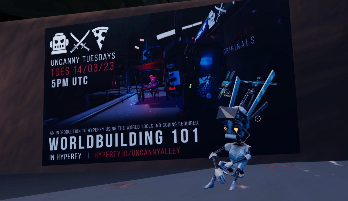 This Tuesday we cover the basics of worldbuilding in <a href="/hyperfy_io/">Hyperfy</a> Tuesday 5pm UTC in hyperfy.io/uncannyalley with <a href="/metaverserick/">MetaRick 🤖⚔️🍕</a>