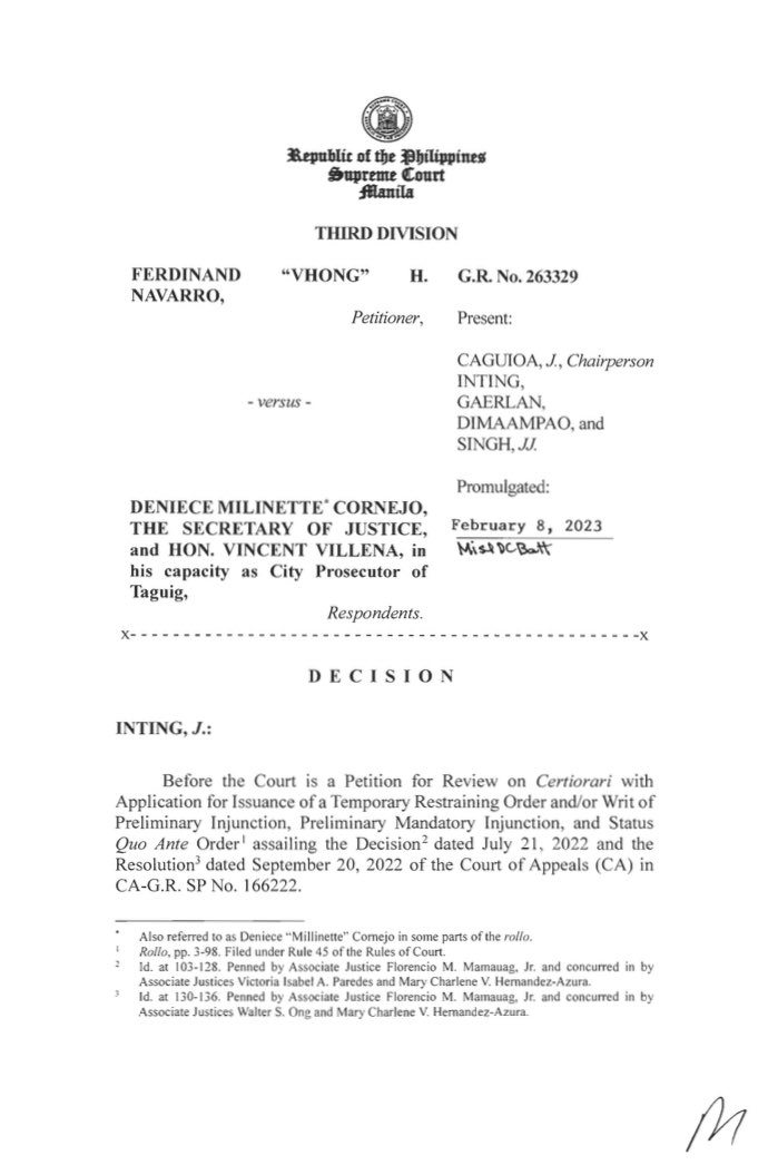 mikenavallo's tweet photo. BREAKING: Supreme Court 3rd Div orders dismissal of rape by sexual intercourse and acts of lasciviousness cases vs comedian-host Vhong Navarro after finding that the DOJ did not commit grave abuse of discretion in junking raps filed by Deniece Cornejo. https://t.co/IT0nq8Smmh