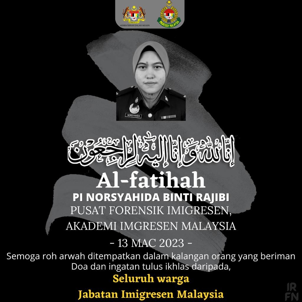 imigresenmy's tweet photo. اِنّا لِلّهِ وَاِنّا اِلَيْهِ رَاجِعُوْن 

AL-FATIHAH: SALAM TAKZIAH BUAT KELUARGA ALLAHYARHAMAH PI NORSYAHIDA BINTI RAJIBI https://t.co/1O9xpqT7o9