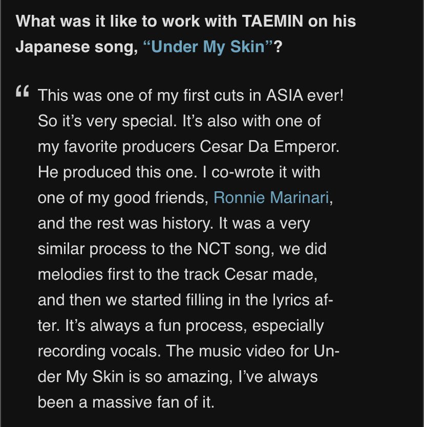 svejsning fordomme belastning Taemlover♡짝궁 on X: "230313 Songwriter Ryan Curtis mentioned #TAEMIN #태민 in  his interview “The music video for Under My Skin is so amazing, I've always  been a massive fan of it” “I