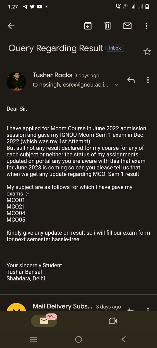 TusharB07566110's tweet photo. @ignou @OfficialIGNOU @COE_IGNOU @IgnouVc @IGNOUHelp_in #ignouresult https://t.co/lq66f7qHsn