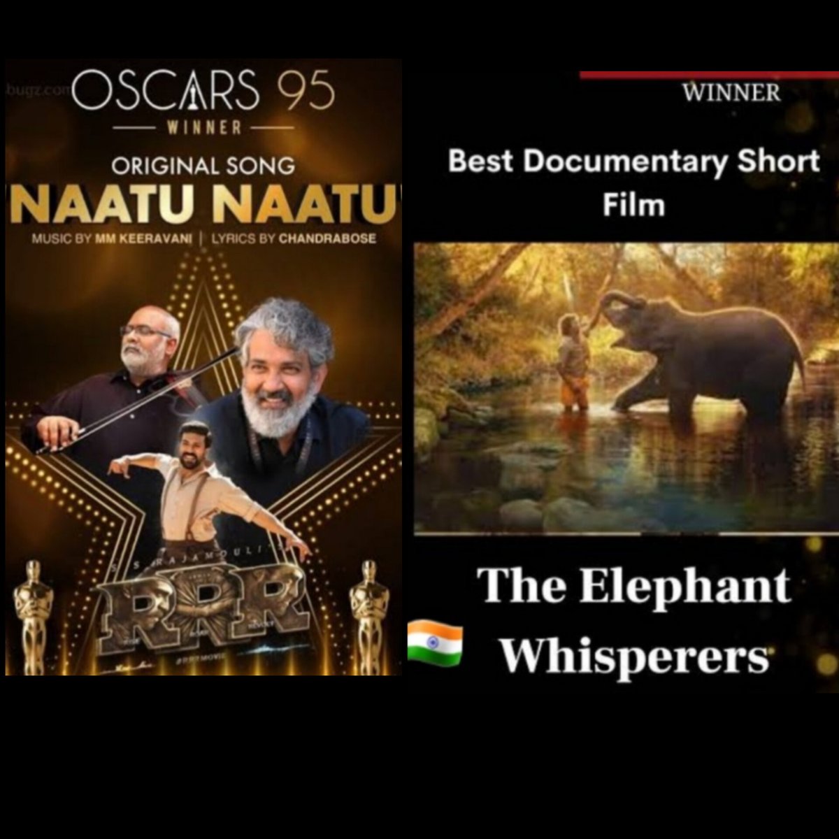 kashh22's tweet photo. A historic moment for #IndianCinema and Indeed very proud achievement for all Indians!
Congratulations on winning  #BestOriginalSong
#BestDocumentaryShortFilm at 
#Oscars2023 #NaatuNaatu #ElephantWhisperers 
Respect 🙏 
 #SSRajamouli sir  #GuneetMonga  #MMKeeravani  #Chandrabose https://t.co/I70uPjUqXx