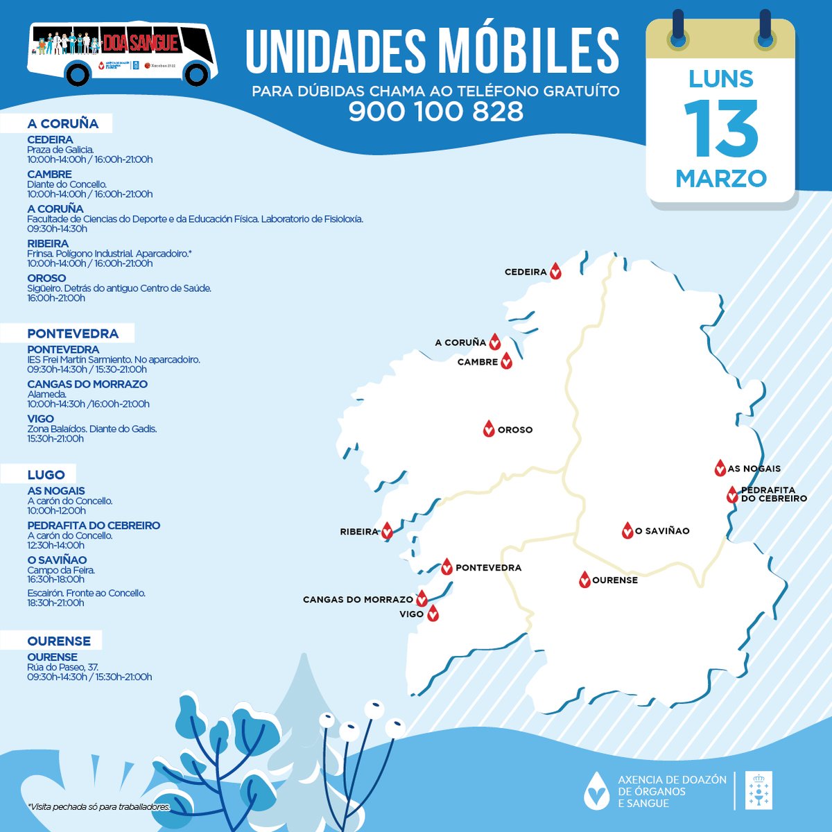 Este luns podes comezar facendo un bo acto. Busca onde doar sangue e daraslle boas noticias a moita xente📍
-
Este lunes puedes comenzar con un buen acto. Busca dónde donar sangre y le darás buenas noticias a mucha gente.

📞 Dúbidas 900 100 828
#ÚnenosOSangue #súmateaonosoequipo