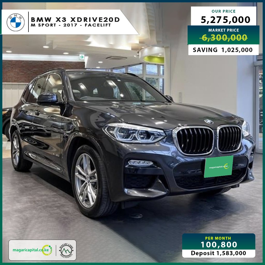 AutodirectKe's tweet photo. 🚨DEAL ALERT🚨
Drive away this BMW X3 XDRIVE 20D for only 5,275,000 by direct importing! 🚗💨 

Call to action: https://t.co/w7Ykhy2C5j

#DealAlert #BMWX3 #XDrive #LowMileage #JapaneseAuctionSheets #MagariCapital #SaveMoney #ShopSmart #Quality #Transparency #AmazingOffer https://t.co/58nYmxVU2n
