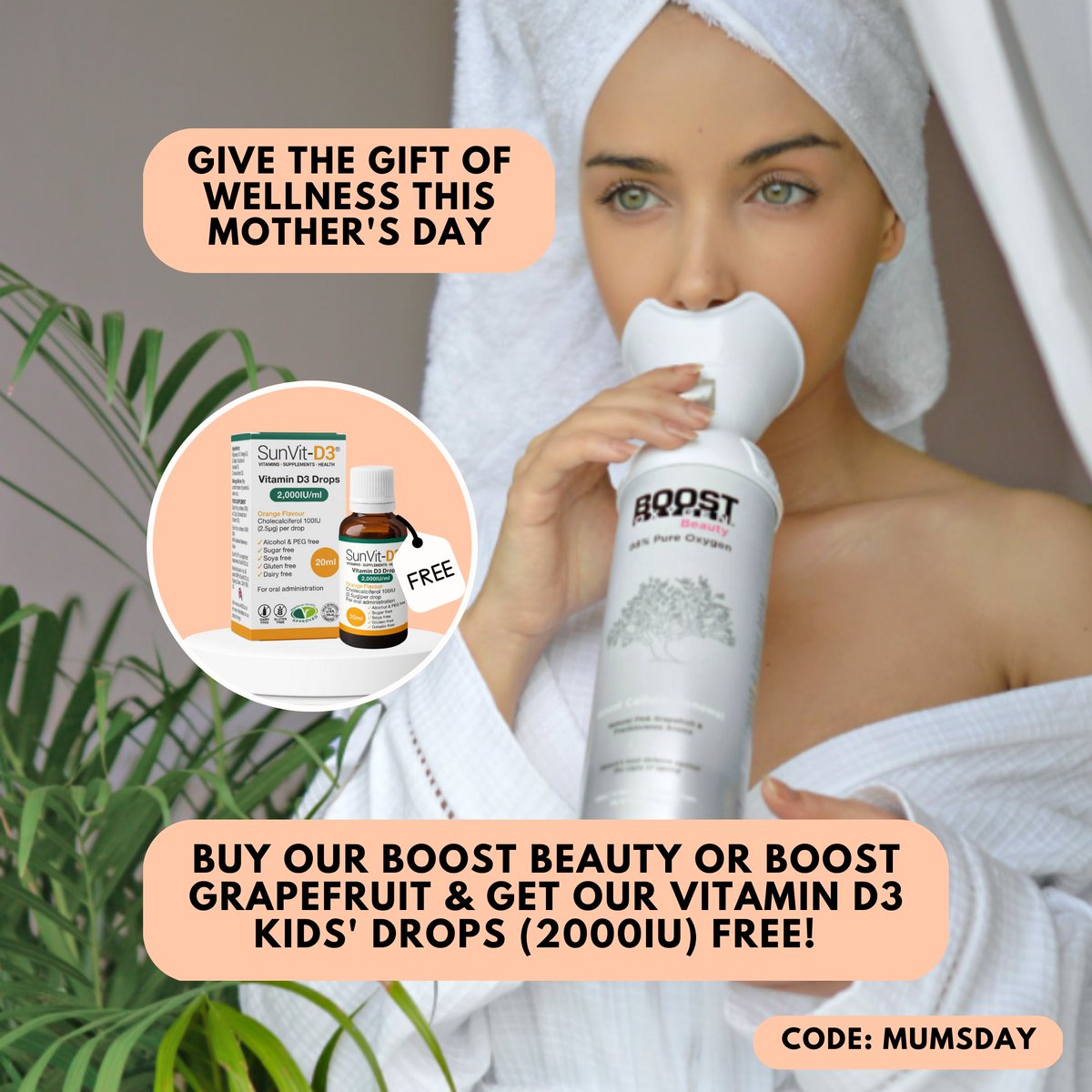 SunVitD3's tweet photo. Self-care staples await.... 🛒 

Buy our Boost Oxygen Beauty or Boost Oxygen Grapefruit &amp; get our Vitamin D3 Kids' Drops (2000IU) free!＊

Code: mumsday

Shop now: https://t.co/KAn7pvhg53

#mothersday2023 #mumsday #oxygentherapy #selfcaregifts #wellnessgifts 

＊offer ends 20/3/2 https://t.co/wnG38zXLzO