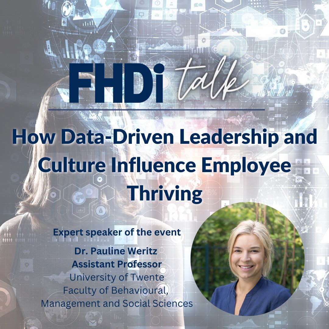 #FHDi talk: "How Data-Driven Leadership and Culture Influence Employee Thriving" on Friday 17.3.2023 14-14:45 (Helsinki Time) with speaker Dr. Pauline Weritz!
Join&amp;info: lnkd.in/dVHaTxAj
<a href="/uniofjyvaskyla/">University of Jyväskylä</a> <a href="/univaasa/">University of Vaasa</a> <a href="/AaltoBIZ/">Aalto BIZ</a> <a href="/UniEastFinland/">University of Eastern Finland</a> @TampereUni <a href="/UniLUT/">LUT University 🚀</a> <a href="/cpss_jyu/">CPSS Research Group @ JYU</a>