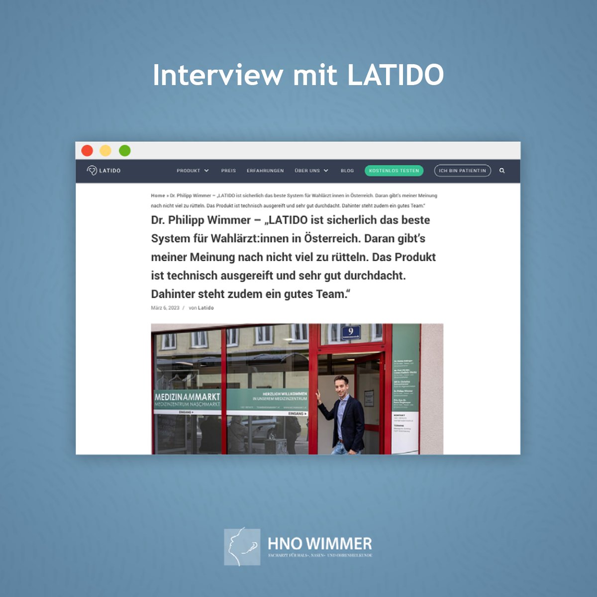 hnowimmer's tweet photo. Zu einer optimalen medizinischen Versorgung zählt für mich auch eine zeitgemäße Software 👨‍💻, im Interview mit LATIDO durfte ich mehr dazu verraten!

👉 Zum Interview: https://t.co/53zl8N4aod

#hno #hnowien #latido #medammarkt #arzt #software #digitalhealth https://t.co/se2rymliZQ