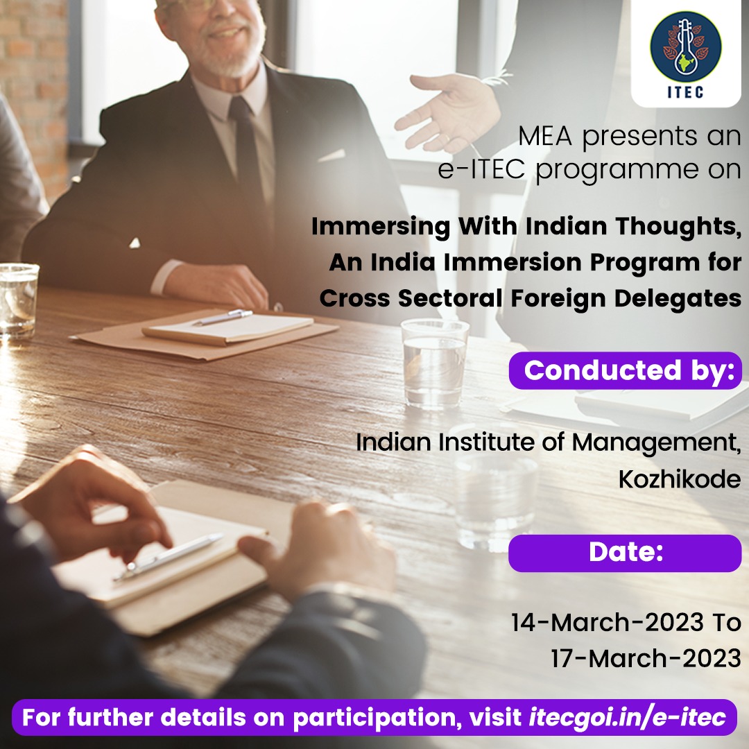 ITECnetwork's tweet image. The #eITEC course on Immersing with Indian Thoughts: An Indian Immersion Program for Cross Sectoral Foreign Delegates will provide a deeper understanding of India&apos;s business environment, cultural heritage, and regulatory ecosystem to participants.
