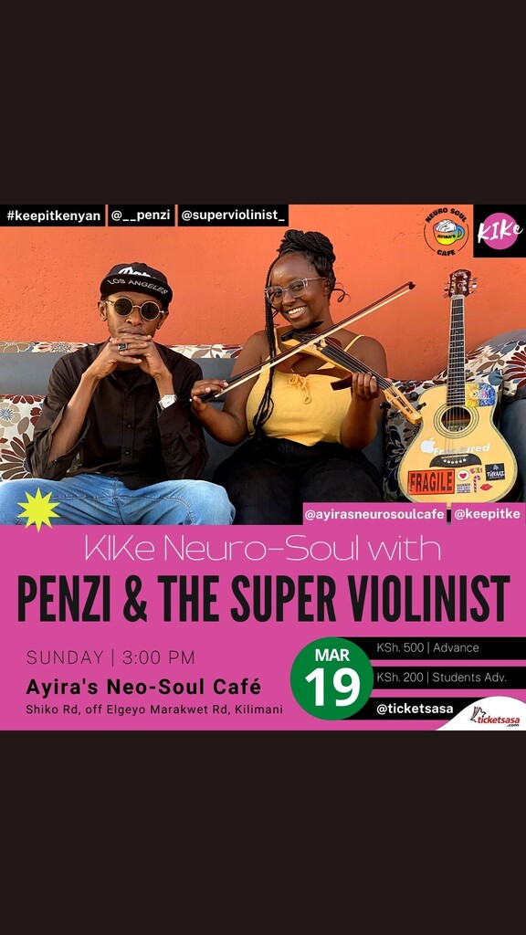 keepitke's tweet photo. Penzi's (@__penzi) KIKe debut was her birthday gig on April 6, 2022:

"Ladies and Gents ... it's official, it's Women's Month 💜 and I can't keep calm. 🥳🥳🥳

"Come see us live Ayira's Neuro-Soul Café (@ayirasneurosoulcafe) as we honour and celebrate ou… https://t.co/gqbRIlBCq0 https://t.co/9aJJduZ2IP