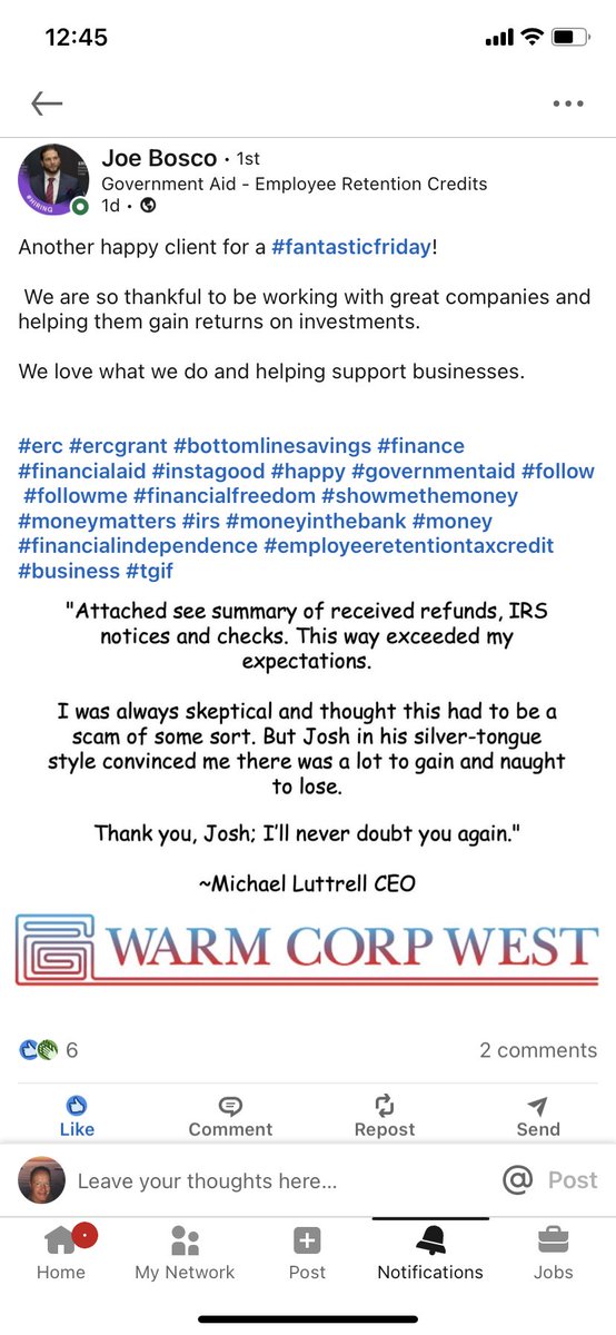ERC_REFUNDS's tweet photo. Another happy client from my company BottomLine Concepts!
Are you a business owner in the USA 🇺🇸? To see if you qualify for Employee Retention Credit (ERC) book a 10 minute call with one of our experts:

https://t.co/cIMrqrSMVs #ERC #EmployeeRententionCredit #Grant #Business https://t.co/4hPBWosNfJ
